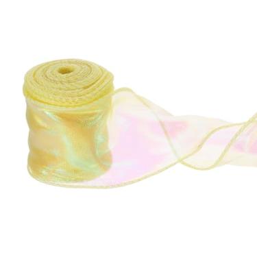Imagem de PATIKIL Fita de chiffon com fio de 6 cm x 10 metros, fita de organza transparente com fio de cauda de peixe fitas de presente para artesanato embrulho de presente buquê floral, amarelo limão