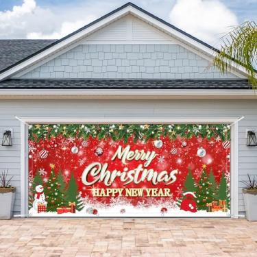 Imagem de ZTHMOE 1 peça 4 x 1,8 m Feliz Natal Porta de Garagem Banner Decorações Feliz Ano Novo Árvore de Natal Fotografia Pano de Fundo Casa Feriado Exterior Capa de Parede Suprimentos de Festa Familiar