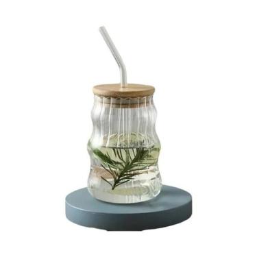 Imagem de Copo De Café De Vidro Com Design De Nuvem 500ml Com Canudo Espiral Ele