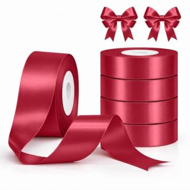 Imagem de 2 peças de rolo de fita de tecido sólido de 25 metros para buquês de flores, embrulho de presente, casamento, artesanato artesanal (vermelho)