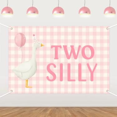 Imagem de Pano de fundo Two Silly Gose, decorações de 2º aniversário de ganso rosa para meninas, tema animal de fazenda, artigos de decoração de festa de segundo aniversário