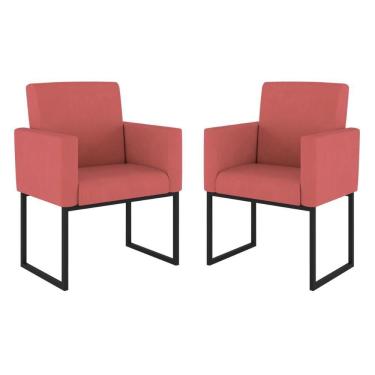 Imagem de Kit 02 Cadeiras Poltrona Decorativa Sala Quarto Base Preto Cor: Rosa