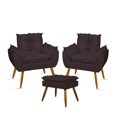 Imagem de Kit 02 Poltronas Decorativas + 01 Puff Para Apoio Dos Pés Cor:cinza Cinza