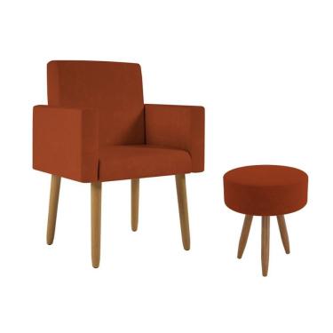 Imagem de Poltrona Decorativa Cadeira Sala Com Puff Balaqui Decor Terracota