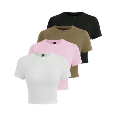 Imagem de Camisetas Cropped Femininas Y2K De Algodão Sólido Com Manga Curta E Al