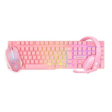 Imagem de Kit Gamer Evolut Eg-53 Teclado, Mouse, Headset Rosa