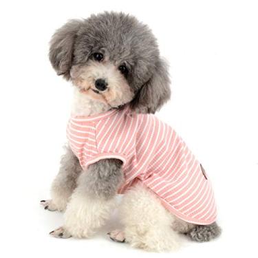 Imagem de Zunea Roupas para cães de estimação camisas camiseta de cachorro colete verão legal regata listrada camiseta roupas algodão macio respirável gatos vestuário para cães pequenos menina menino rosa M