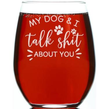 Imagem de CARVELITA , My Dog & I Talk About You Taça de vinho sem haste de 425 ml, presente engraçado de aniversário, Natal, Dia das Mães para mãe de cachorro, de Doughter, Filho, Marido