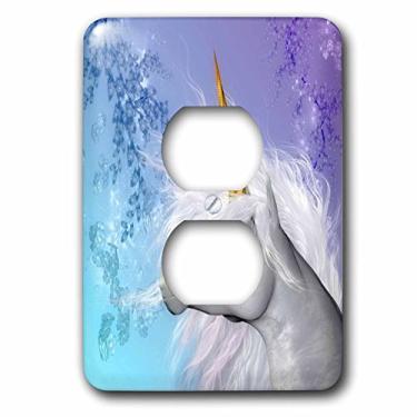 Imagem de 3dRose Lsp_52240_6 Capa de saída de 2 plugues de unicórnio branco brilhante e arte de fundo pastel em alta definição