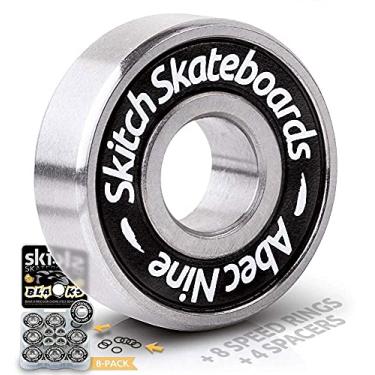 Imagem de SKITCH Conjunto de Rolamentos de Precisão Fast Spin | Pacote com 8 Rolamentos de Esferas de Sulco Profundo de Aço Cromado 608 2Rs Abec 9 para Skates, Longboards, Patinetes Em Linha, Scooters | + Arrue