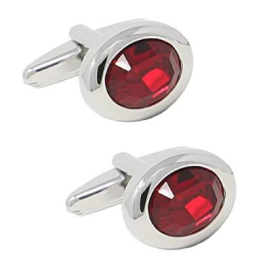 Imagem de Abotoaduras de cristal bordô clássicas ovais em caixa com abotoaduras de cristal de rubi na caixa da MENDEPOT