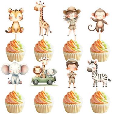 Imagem de 32PCS Jungle Safari Animals Cupcake Toppers Safari Baby Shower Oh Baby Party Decorations Safari Theme Birthday Party for Boys Kids Nursery Wild Party Decorations Supplies