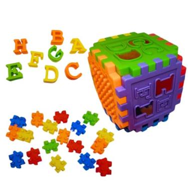 Imagem de Cubo Educativo Infantil com Letras Coloridas, Peças de Encaixe, Compatível com Lego