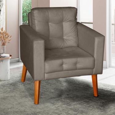 Imagem de Sofá Poltrona Cadeira Decorativa E Descanso Glamour Dubai Com Pés Em Madeira Capuccino