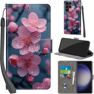 Imagem de Salanheo Capa carteira para Samsung Galaxy S24 Ultra, com [3 compartimentos para cartões], fecho magnético com suporte, couro PU, capa flip protetora à prova de choque de 6,8 polegadas 2024, flor de