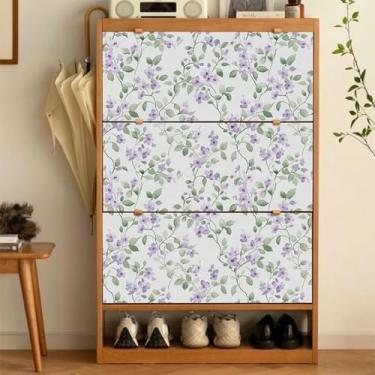 Imagem de ESSMOKO Papel de parede floral estilo quente PVC impermeável papel de parede autoadesivo para quarto e sala de estar renovação roxo 44 * 1000 cm