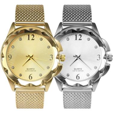 Imagem de Relogio Dourado Prova Dagua Feminino + Relogio Aço Silicone Casual Original Social Combo Resistente