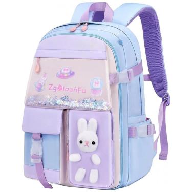 Imagem de Mochila escolar infantil kistou coelho kawaii, oxford impermeável, grande capacidade, rosa