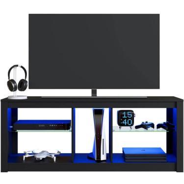 Imagem de Rack Para Sala Preto Tv Até 55" Led Rgb Prateleiras em Vidro Estante Para Tv Estil...
