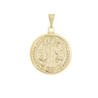 Imagem de Pingente São Bento Banho de Ouro Amarelo - Dupla Face - 2,5 cm - no-br