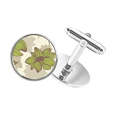 Imagem de DIYthinker Abotoaduras com clipe de botão redondo para pintura vegetal verde marrom