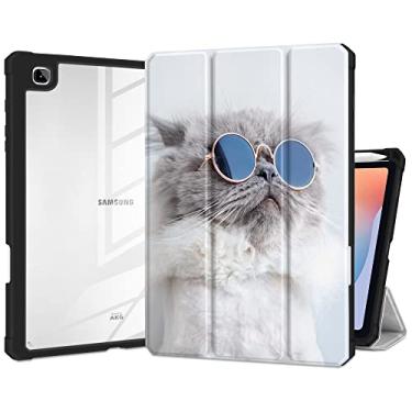 Imagem de Batianda Capa para Samsung Galaxy Tab S6 Lite 10,4 polegadas, modelo 2022/2020 (SM-P610/P613/P615/P619) com suporte de caneta S à prova de choque com capa traseira transparente TPU bumper Auto hibernar/acordar, gato engraçado
