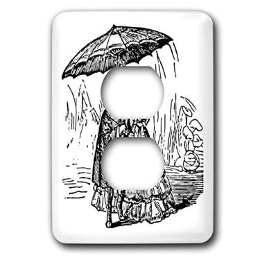 Imagem de 3dRose lsp_46600_6 Capa de saída preta e branca vintage cachorro e gato sob o guarda-chuva