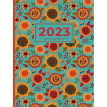 Imagem de 2023 A4 Week to View Diary | Funky Sunflower Teal Garden Hardback: UK Weekly & Monthly Planner (UK Holidays. Vision Board. Goals. Lists. Moon Phases) ... Appointment Diaries and Books - Large