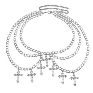 Imagem de Corrente de cintura cruzada para mulheres, boêmia, vintage, prata, punk, gótico, grosso, com borla, cinto de barriga, boêmio, verão, praia, biquíni, sexy, corrente ajustável, boate, festa, acessórios