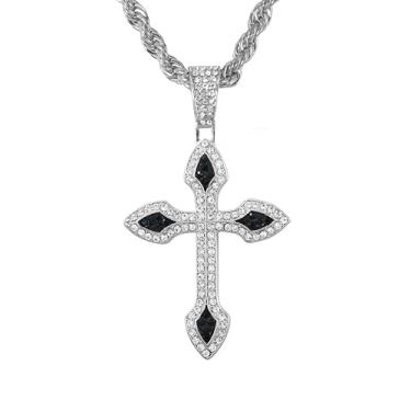 Imagem de ICE STAR Colar masculino de cruz gelada com corrente de corda - Joias religiosas de luxo, 20-INCHES, Zinco, Zircônia cúbica