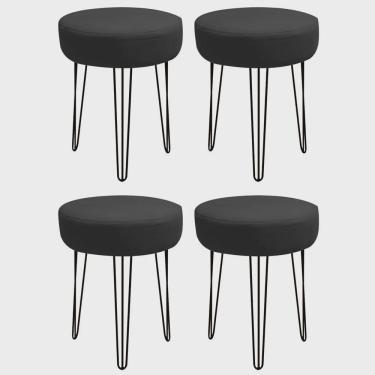 Imagem de Kit 04 Banquetas Puff Jullia Luxo 55cm Industrial Ferro Preto Corino Preto - Ahazzo Móveis