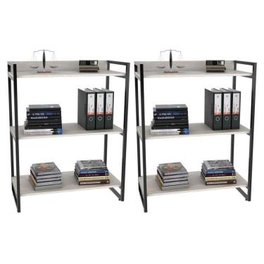 Imagem de Kit 2 Estantes Livreiro Multiuso Prisma Estilo Industrial 80cm 3 Prateleiras C08 Snow