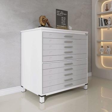 Imagem de Mapoteca 10 Gavetas 120,4cm X 122,3cm Aço Branco/Cinza