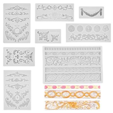 Imagem de ZJRDYYK 8 peças de moldes de silicone barroco, moldes de fondant de borda de bolo para decoração de bolos, enfeite de cupcake, doces, açúcar, artesanato, joias, resina de argila de polímero