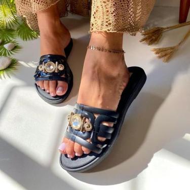 Imagem de Sandalia Feminina Veneza Strass Brilho Rasteirinha Antiderrapante Chin