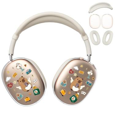 Imagem de BlHMCASE Capa de fone de ouvido para AirPods Max, capa fofa Kawaii capivara transparente, capa de silicone bege para fones de ouvido para Apple AirPods Max