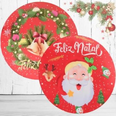 Imagem de Kit Sousplat de Natal Redondo Vermelho Papai Noel Guirlanda (4, Papai Noel Vermelho)