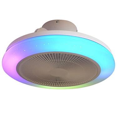 Imagem de Ventiladores de teto Bluetooth RGB com lâmpadas LED Ventilador de lustre regulável com música Ventiladores de teto silenciosos reversíveis de 6 velocidades com luzes e aplicativo de controle