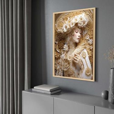 Imagem de Quadro com Moldura Mulher Arte Classica Dourada Decorativo Grande Sala Quarto Hall