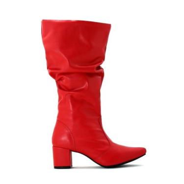 Imagem de Botas Femininas Modelo Slouchy Bico Fino Salto Grosso Lirom, Vermelho,