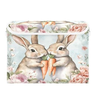 Imagem de SEHANY Cestas de armazenamento fofas de coelho de desenho animado com tampas, organizador de caixas de armazenamento de tecido para armário de roupas, cobertor de escritório, berçário, 42 x 32 x 30 cm