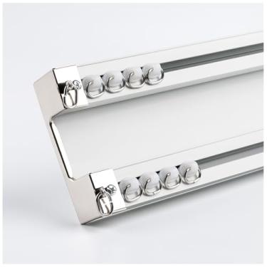 Imagem de Sistema de cortina de trilho duplo resistente - trilho de teto de 2 m para sala de estar, quarto, hospital - trilho de cortina deslizante durável (branco)