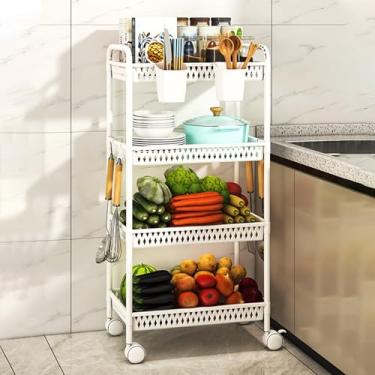 Imagem de Carrinho de armazenamento de plástico com 4 camadas - Organizador utilitário móvel para cozinha, banheiro, lavanderia - Solução versátil para prateleiras em branco