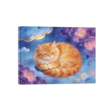 Imagem de BMZFYBS Impressão em tela de arte de parede animal - Gato dormindo - Pintura de decoração moderna - Imagens para casa pronta para pendurar tela emoldurada 60 x 80 cm 24 x 31 polegadas