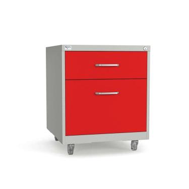 Imagem de Gaveteiro de Aço 2 Gavetas com Rodízios com Chave Vermelho/Cinza