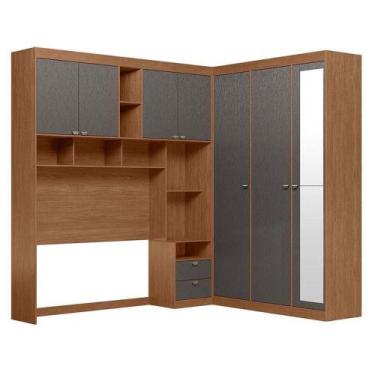 Imagem de Quarto Casal Lugano Com Espelho Jatobá Grafite Acetinado - Santos Andi