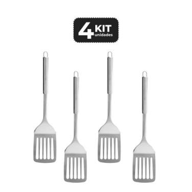 Imagem de Kit 4 espatula vazada em inox 31 cm - Chef Line