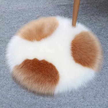 Imagem de Tapetes redondos falsos, com costura dupla, antiderrapante, macio, macio, lavável, para sala de estar, quarto, banheiro, varanda, sofá infantil, almofada para pés, cáqui, branco