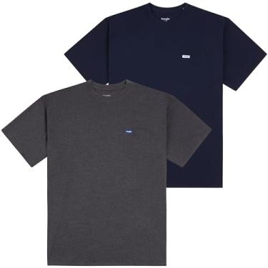 Imagem de Wrangler Camiseta grande e alta - pacote com 2 camisetas de algodão de manga curta com bolso no peito, Azul-marinho/mesclado carbono, 4X