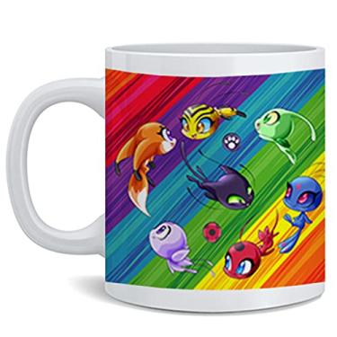 Imagem de Miraculous Ladybug and Cat Noir Rainbow Kwamis Tikki Plagg Nooroo Trixx Cartoon Série de TV Filme Miraculous Ladybug Merchandise Kawaii Miraculouses Caneca de Café Cerâmica Xícara de Chá Divertida